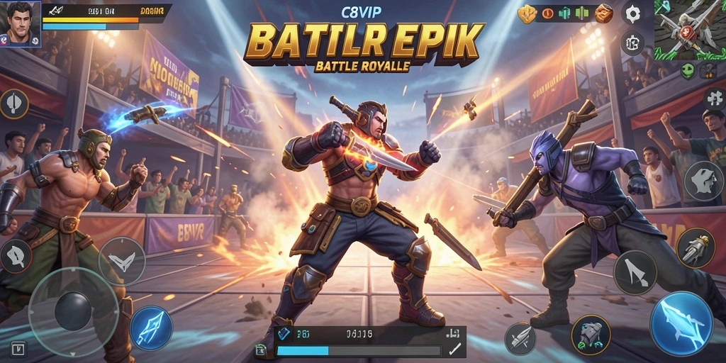 Tampilan gameplay C8VIP yang intens dalam aksi Battle Royale.