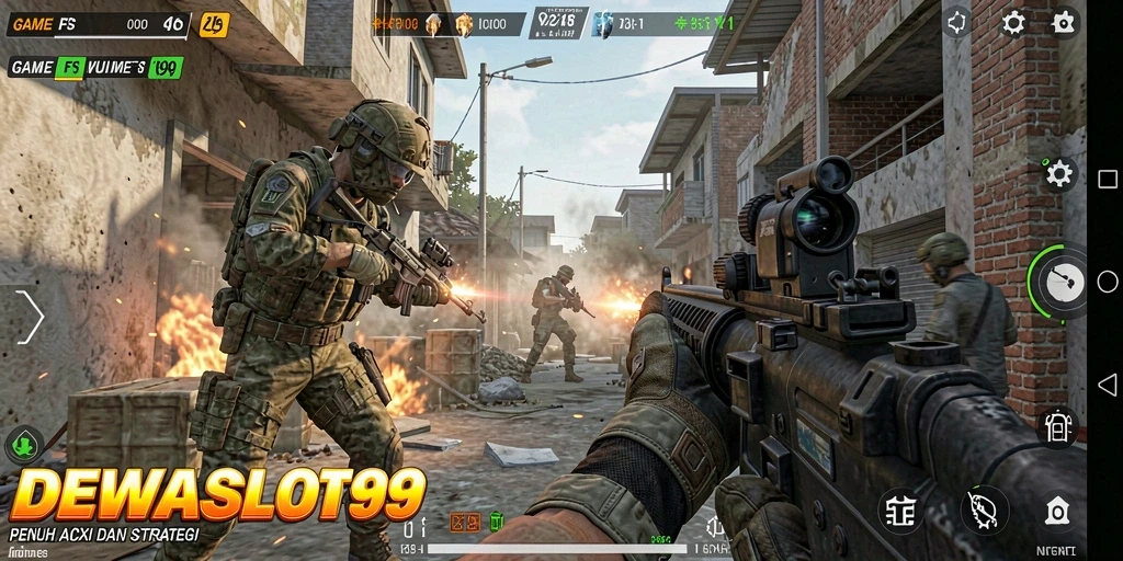 Screenshot DEWASLOT99 yang menunjukkan aksi gameplay FPS yang mendebarkan.