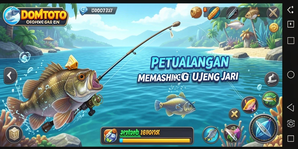 Tangkapan layar menampilkan aksi memancing seru dari DOMTOTO.