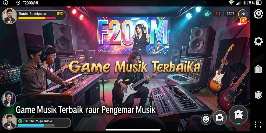 Tampilan gameplay F200M dengan berbagai genre musik yang menarik.