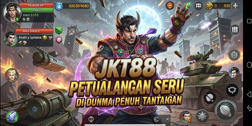 Tangkapan layar utama menunjukkan aksi seru dalam permainan JKT88.