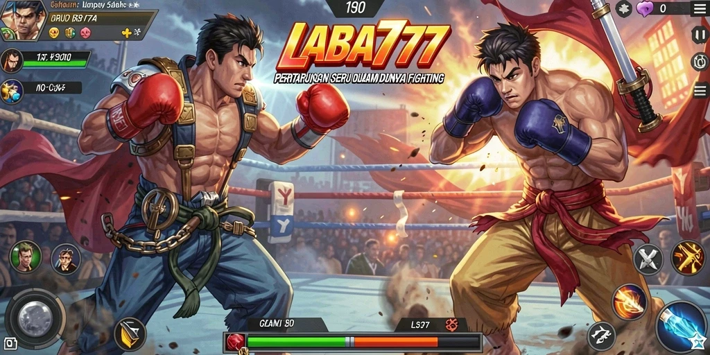 Tampilan gameplay seru dalam LABA777, menunjukkan aksi pertarungan yang mendebarkan.