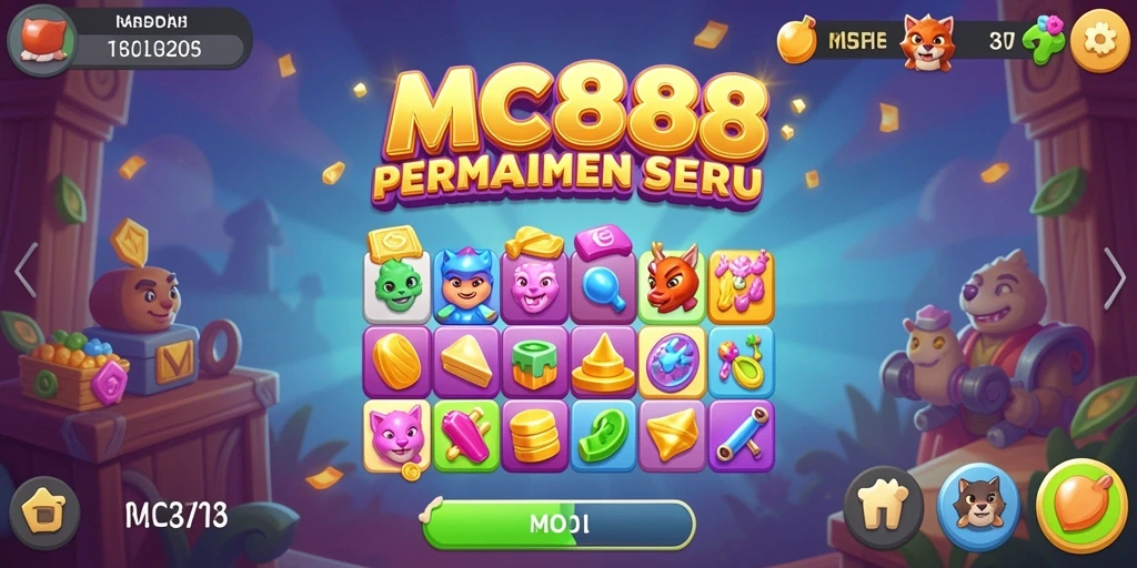 Screenshot utama MC888 menampilkan gameplay seru match-3 yang penuh warna.