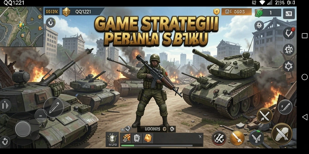 Tampilan gameplay utama dari QQ1221 yang penuh strategi dan aksi.