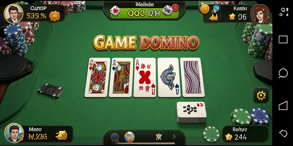 Tangkapan layar game QQRP menampilkan suasana seru bermain Domino.