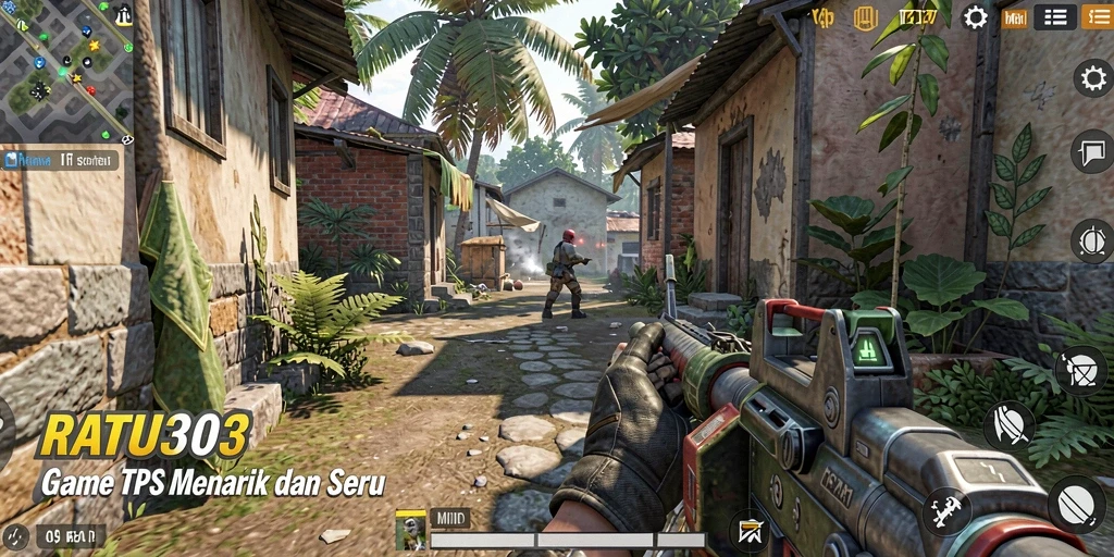 Screenshot gameplay RATU303 menampilkan aksi tembak-menembak yang mendebarkan.