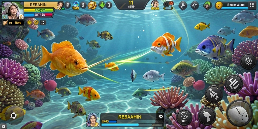 Gameplay seru Tembak Ikan di REBAHIN yang penuh warna.