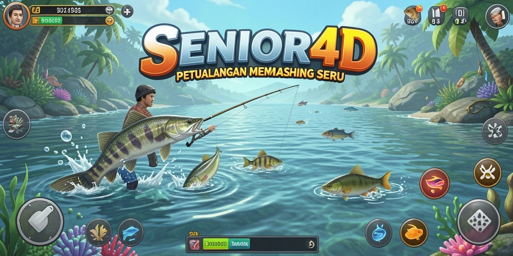 Tampilan gameplay SENIOR4D yang memukau saat melakukan aktivitas memancing.