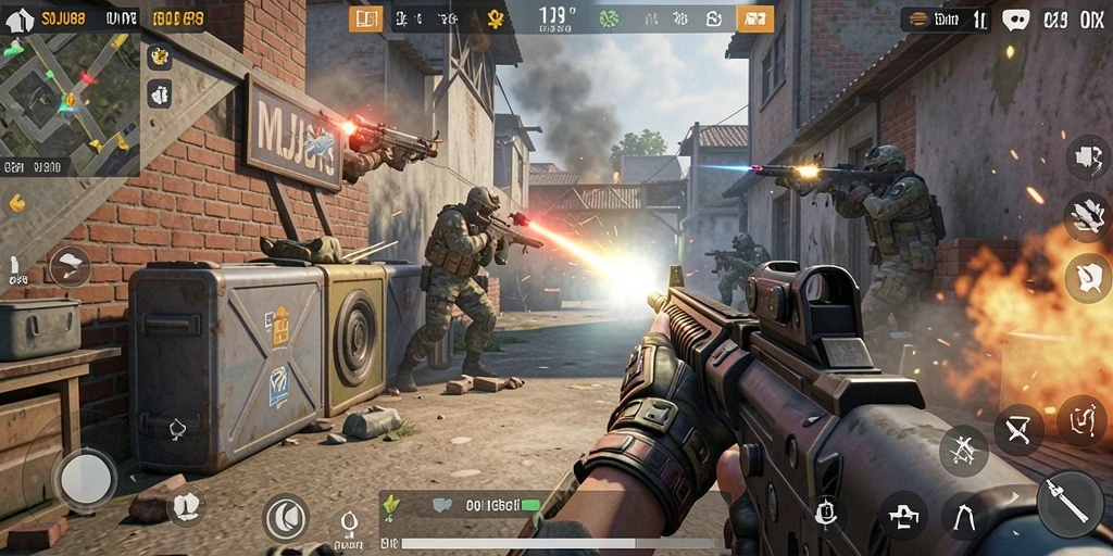 Tangkapan layar <strong>SOJU88</strong> menunjukkan aksi mendebarkan di medan perang FPS.