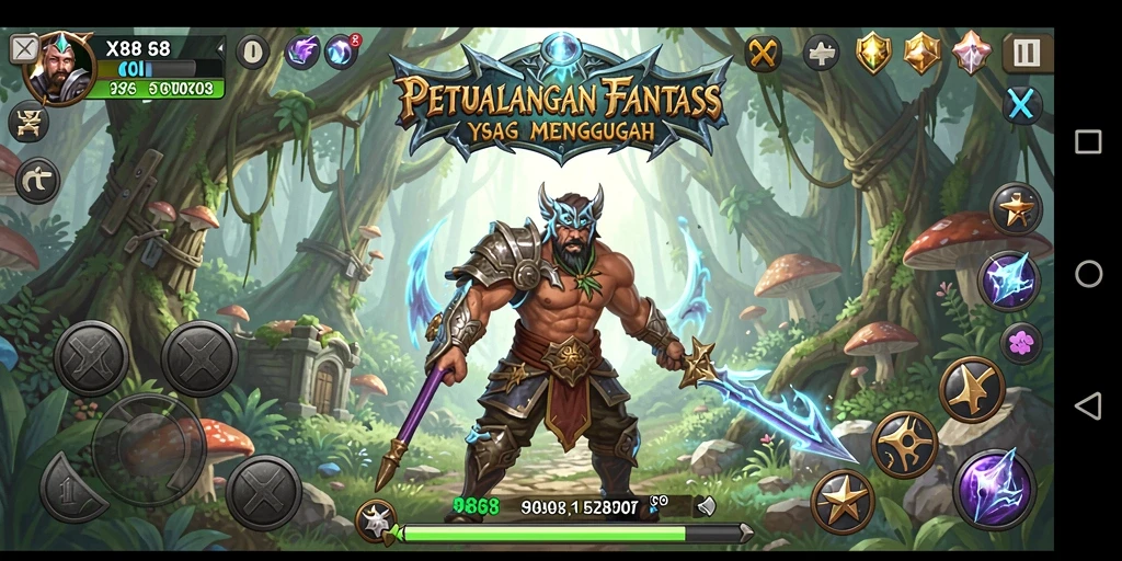 Screenshot gameplay RPG X88 menampilkan pertarungan epik dan karakter yang kuat.